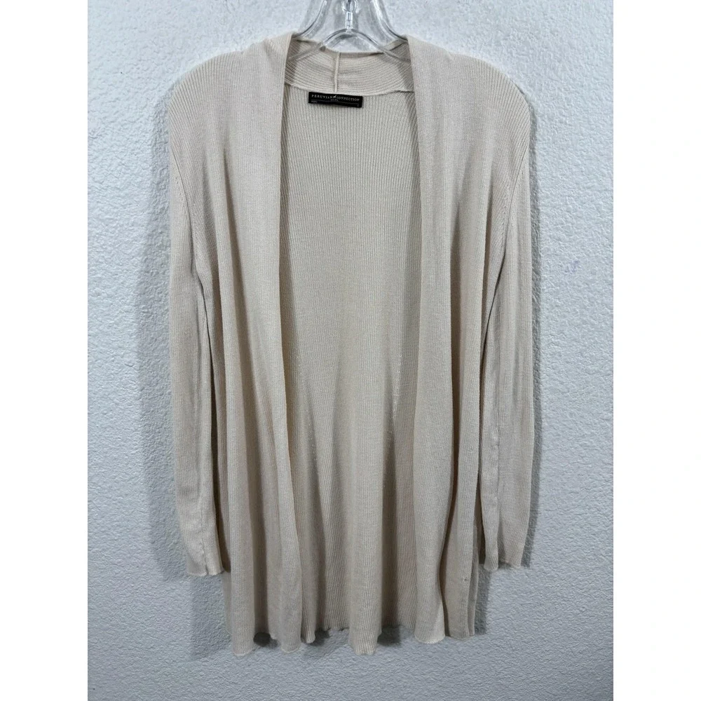 Peruvian Connection Cardigan Sweater Womens Small White Pima‎ Cotton Silk